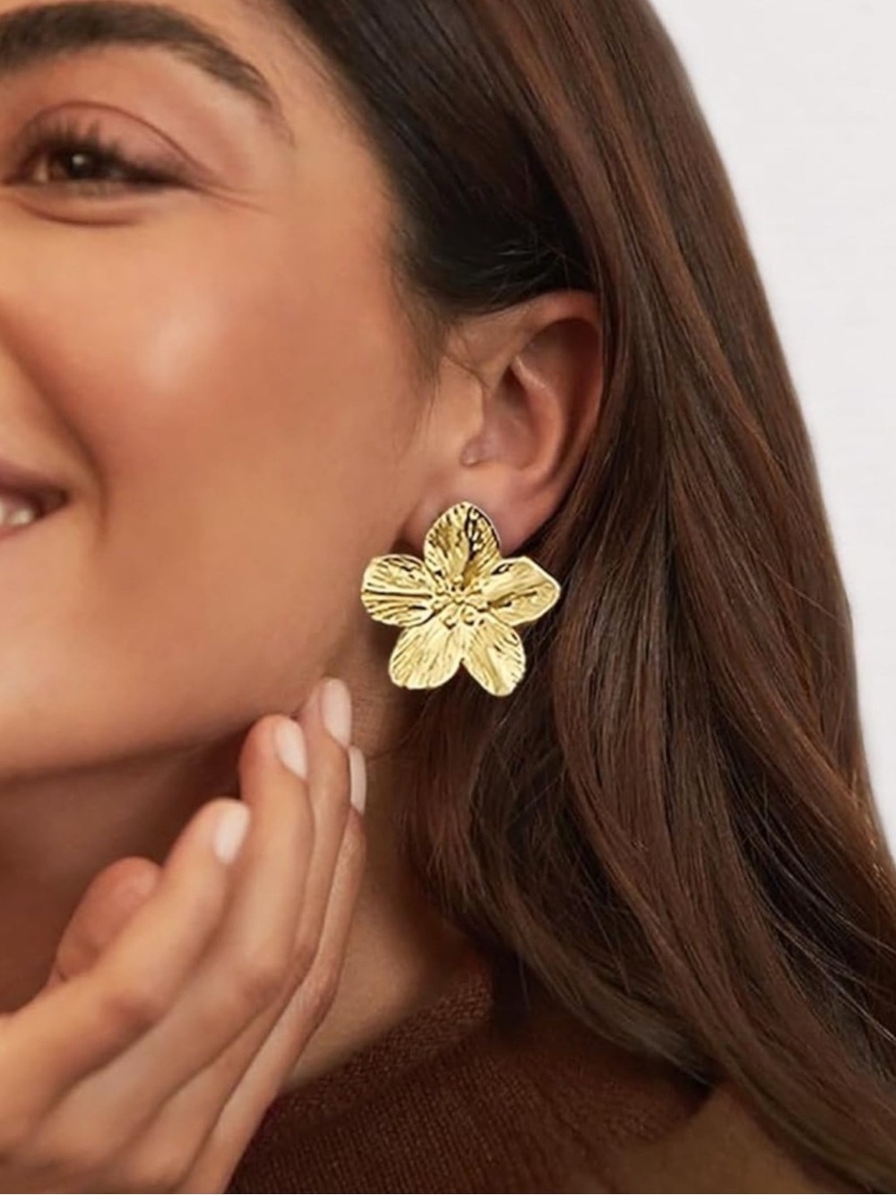 Gold Floral Statement Stud Earrings - Women Accessories